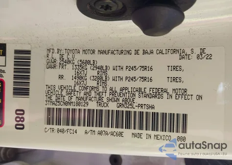 2022 Toyota Tacoma Sr5 V6 z USA, uszkodzony, nr VIN 3TMAZ5CN0NM180129